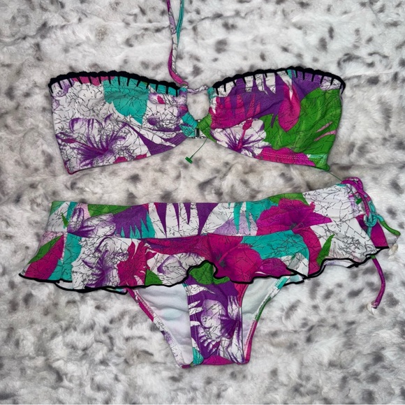 Raisins 2 piece bikini top and bottom skirt style sea shell π detail floral y2k - Picture 10 of 10